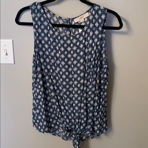 LOFT Ikat Tie Hem Button Back Top